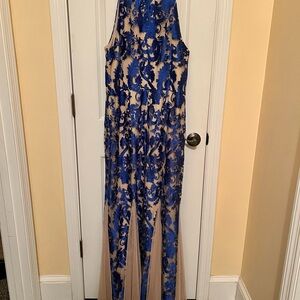 Alex Evenings Royal Blue and Beige Lace formal gown